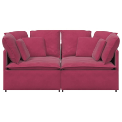 Sofa modułowa z poduszkami aksamitna wino czerwona