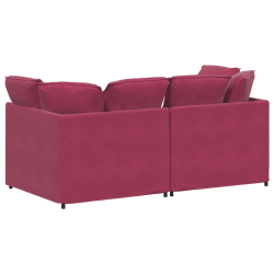 Sofa modułowa z poduszkami aksamitna wino czerwona