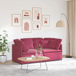 Sofa modułowa z poduszkami aksamitna wino czerwona
