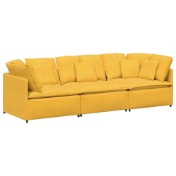 Sofa modułowa z poduszkami Tkanina sztruksowa Jasnożółta
