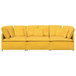 Sofa modułowa z poduszkami Tkanina sztruksowa Jasnożółta