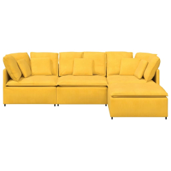 Sofa modułowa z podnóżkiem i poduszkami Tkanina sztruksowa