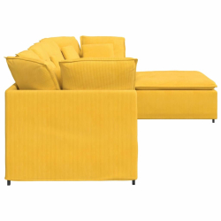 Sofa modułowa z podnóżkiem i poduszkami Tkanina sztruksowa