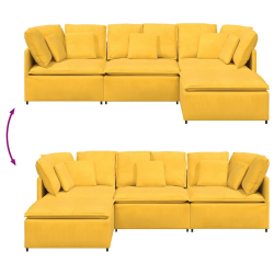 Sofa modułowa z podnóżkiem i poduszkami Tkanina sztruksowa