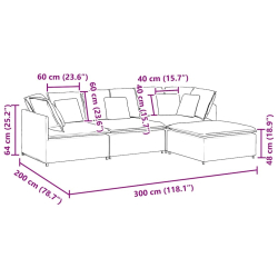 Sofa modułowa z podnóżkiem i poduszkami Tkanina sztruksowa