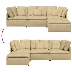 Sofa modułowa z podnóżkiem i poduszkami Tkanina sztruksowa