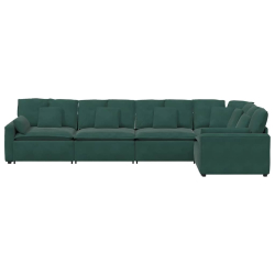 Sofa modułowa z poduszkami aksamitna ciemnozielona