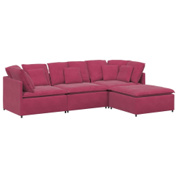 Sofa modułowa z podnóżkiem i poduszkami aksamitna w kolorze