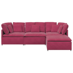 Sofa modułowa z podnóżkiem i poduszkami aksamitna w kolorze