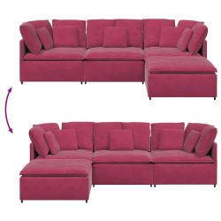 Sofa modułowa z podnóżkiem i poduszkami aksamitna w kolorze