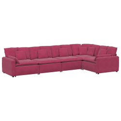 Sofa modułowa z poduszkami aksamitna wino czerwona