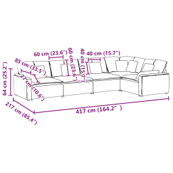 Sofa modułowa z poduszkami aksamitna wino czerwona