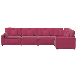 Sofa modułowa z poduszkami aksamitna wino czerwona