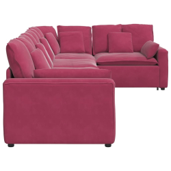 Sofa modułowa z poduszkami aksamitna wino czerwona
