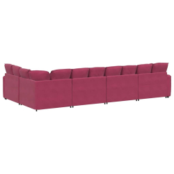 Sofa modułowa z poduszkami aksamitna wino czerwona