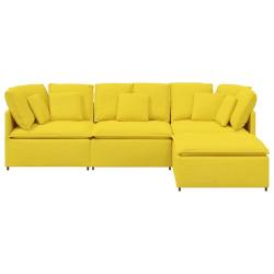 Sofa modułowa z podnóżkiem i poduszkami Tkanina jasnożółta