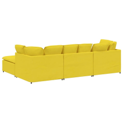 Sofa modułowa z podnóżkiem i poduszkami Tkanina jasnożółta