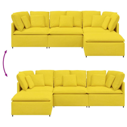 Sofa modułowa z podnóżkiem i poduszkami Tkanina jasnożółta