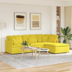 Sofa modułowa z podnóżkiem i poduszkami Tkanina jasnożółta