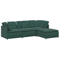 Sofa modułowa z podnóżkiem i poduszkami aksamitna ciemnozielona
