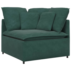 Sofa modułowa z podnóżkiem i poduszkami aksamitna ciemnozielona