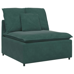 Sofa modułowa z podnóżkiem i poduszkami aksamitna ciemnozielona