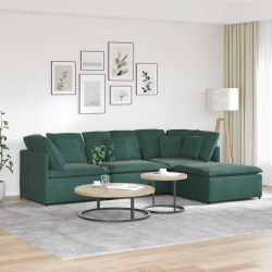 Sofa modułowa z podnóżkiem i poduszkami aksamitna ciemnozielona