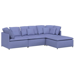 Sofa modułowa z podnóżkiem i poduszkami Tkanina Jeans Niebieski