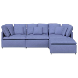 Sofa modułowa z podnóżkiem i poduszkami Tkanina Jeans Niebieski