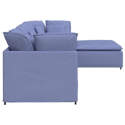 Sofa modułowa z podnóżkiem i poduszkami Tkanina Jeans Niebieski