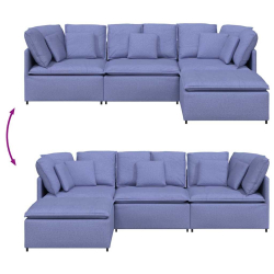 Sofa modułowa z podnóżkiem i poduszkami Tkanina Jeans Niebieski