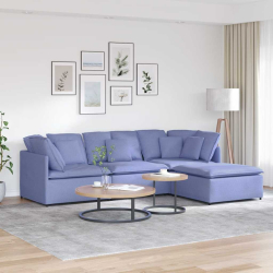 Sofa modułowa z podnóżkiem i poduszkami Tkanina Jeans Niebieski