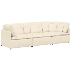 Sofa modułowa z poduszkami Tkanina sztruksowa kremowa