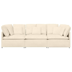 Sofa modułowa z poduszkami Tkanina sztruksowa kremowa