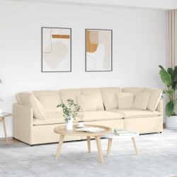 Sofa modułowa z poduszkami Tkanina sztruksowa kremowa