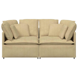 Sofa modułowa z poduszkami Tkanina sztruksowa Jasnozielona
