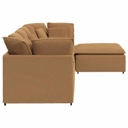 Sofa modułowa z podnóżkiem i poduszkami Kręcona tkanina