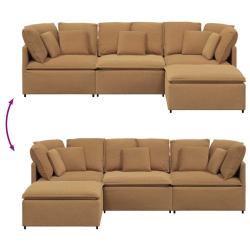Sofa modułowa z podnóżkiem i poduszkami Kręcona tkanina
