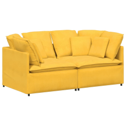 Sofa modułowa z poduszkami Tkanina sztruksowa Jasnożółta