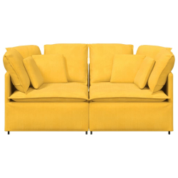 Sofa modułowa z poduszkami Tkanina sztruksowa Jasnożółta