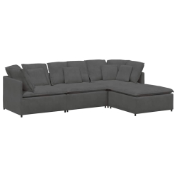 Sofa modułowa z podnóżkiem i poduszkami Tkanina sztruksowa