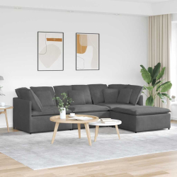 Sofa modułowa z podnóżkiem i poduszkami Tkanina sztruksowa