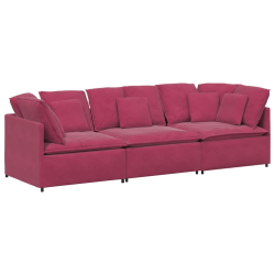 Sofa modułowa z poduszkami aksamitna wino czerwona