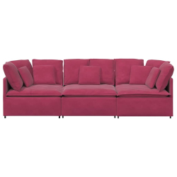 Sofa modułowa z poduszkami aksamitna wino czerwona