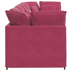 Sofa modułowa z poduszkami aksamitna wino czerwona
