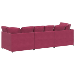 Sofa modułowa z poduszkami aksamitna wino czerwona