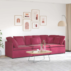 Sofa modułowa z poduszkami aksamitna wino czerwona