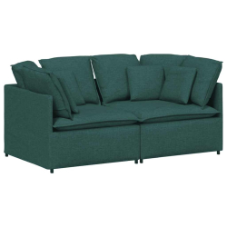 Sofa modułowa z poduszkami Tkanina Ciemnozielona