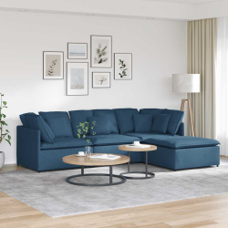 Sofa modułowa z podnóżkiem i poduszkami Tkanina niebieska