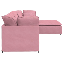Sofa modułowa z podnóżkiem i poduszkami Velvet Pink
